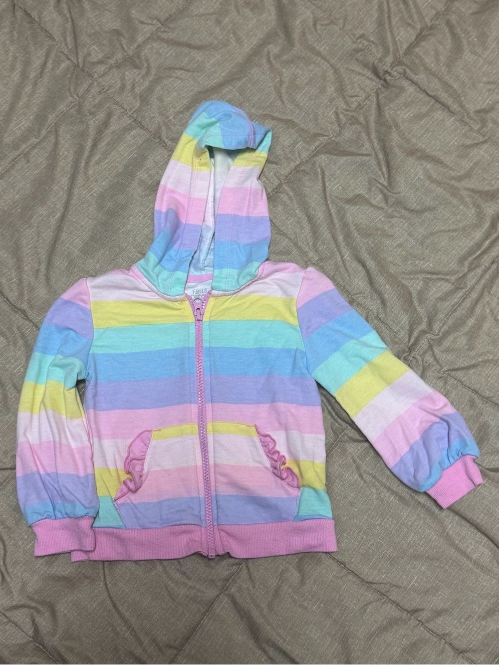 Falls Creek Pastel Rainbow Striped Hooded Zip-Up Sweatshirt 24 Months